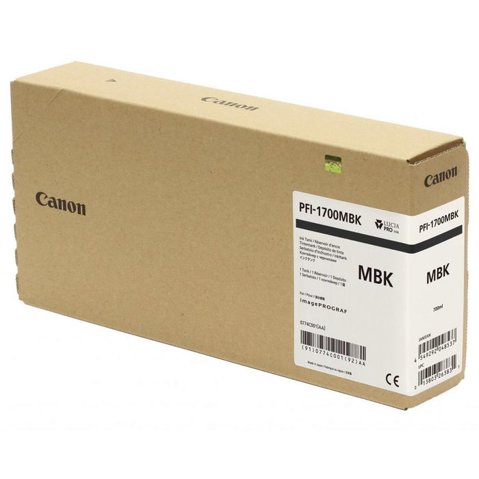 Canon Pro PFI-1700MBK Lucia Matte Black Pigment Ink Tank - 700ml for Canon Pro-2000/4000/6000. (MPN: 0774C001AA)