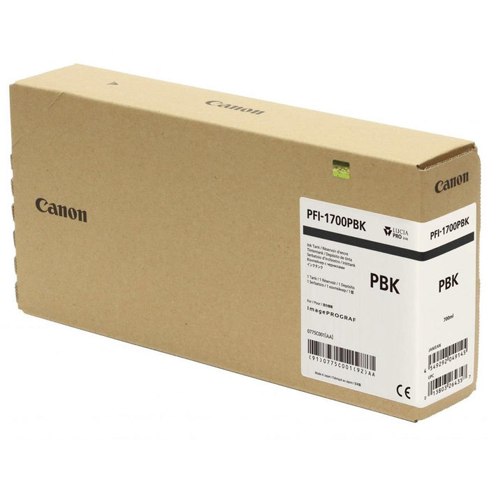 Canon Pro PFI-1700PBK Lucia Photo Black Pigment Ink Tank - 700ml for Canon Pro-2000/4000/6000. (MPN: 0775C001AA)